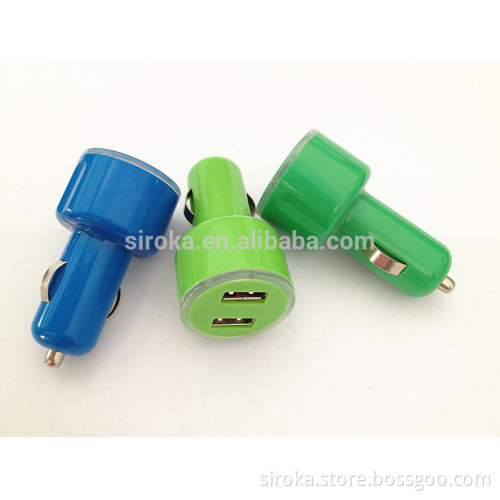 High quality double USB car charger 5V 2.1A+1A colored mini 2 ports car charger for mobile phone